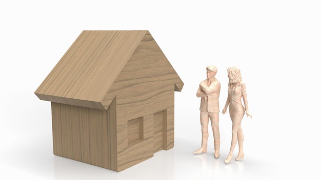 The home wood and figure for property or saving concept 3d rendering