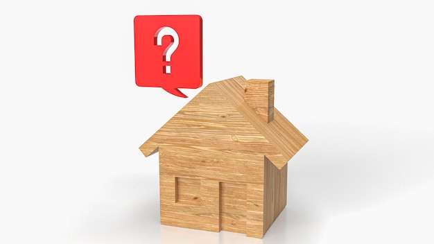 The Home wood and question symbol 3d rendering