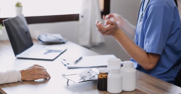 Homecare nursing service and elderly people cardiology healthcare Close up of young hispanic female doctor nurse check mature caucasian man patient heartbeat using stethoscope during visit