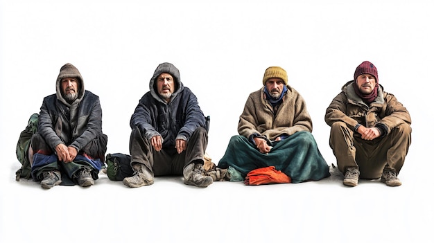 Homeless People Sitting on Street