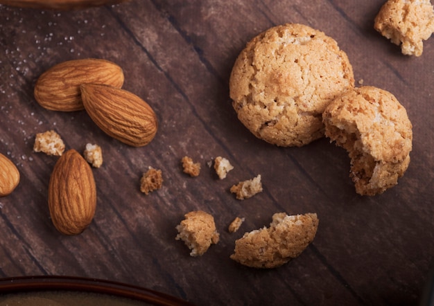 Homemade almond biscuit cookies with raw almonds