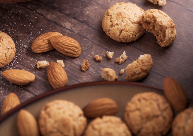 Homemade almond biscuit cookies with raw almonds