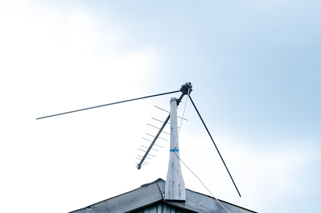 Homemade antenna on the roof of the house for receiving TV