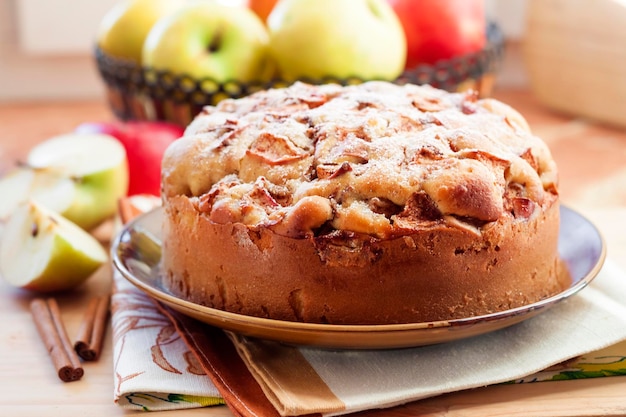 Homemade apple pie with cinnamon on the plate