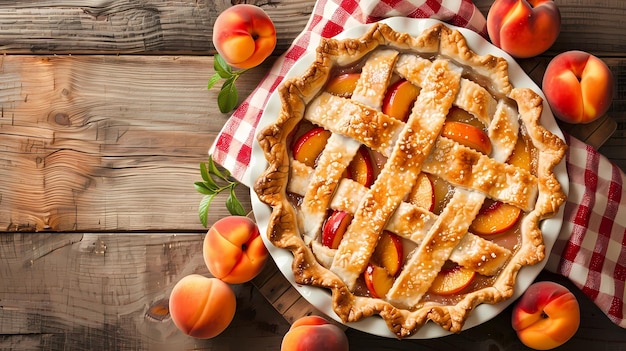 Homemade apricot galette on a rustic wooden background Generative AI illustrations