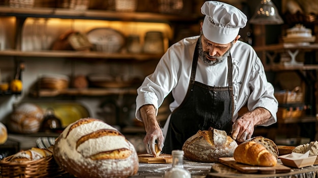 Homemade Artisan Bread Baking by Chef in Traditional Kitchen