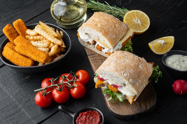 homemade baguette with crumbed fish set