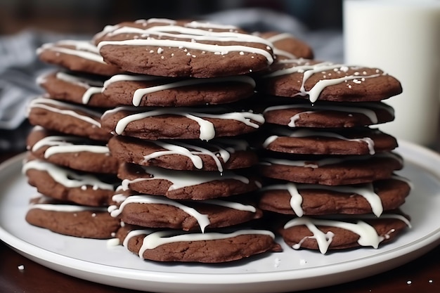 Homemade baked dessert sweet icing on a chocolate cookie generated