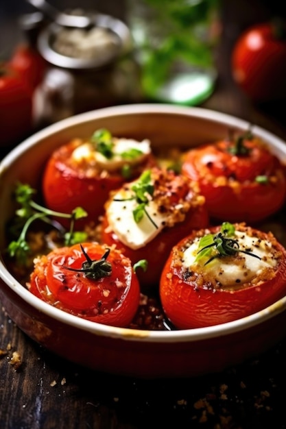 homemade baked tomatoes with mozzarella and goat cheese