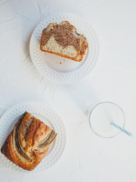 Homemade banana bread with cinnamon and walnuts