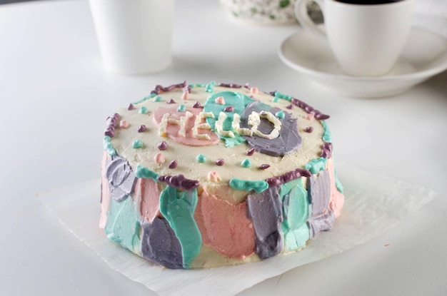 Homemade bento cake with cute colored decor new confectionery trend