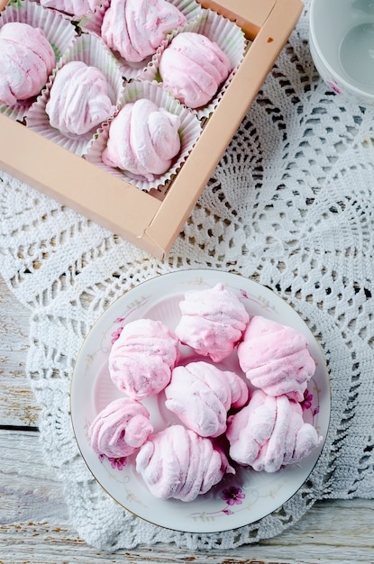 Homemade Berry marshmallow in a plate