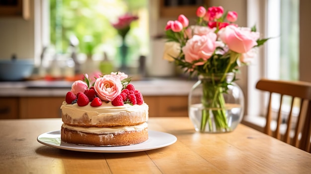 Homemade birthday cake in the English countryside house cottage kitchen food and holiday baking recipe