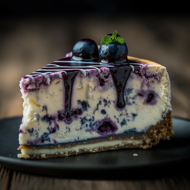 Homemade blueberry cheesecake on a plate