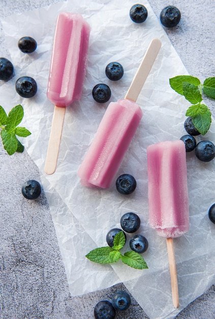 Homemade blueberry ice cream or popsicles