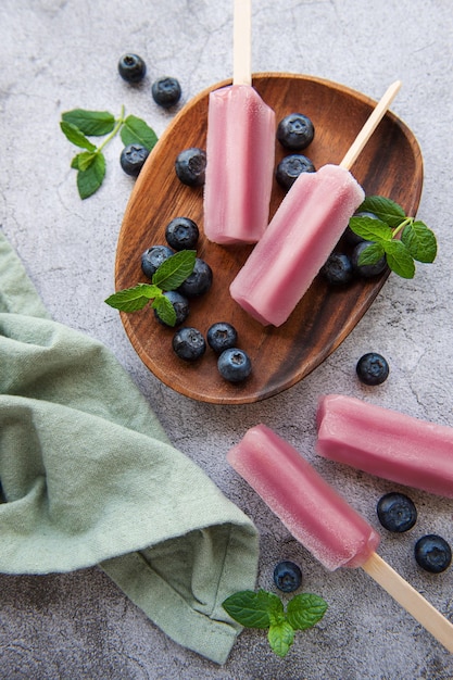 Homemade blueberry ice cream or popsicles