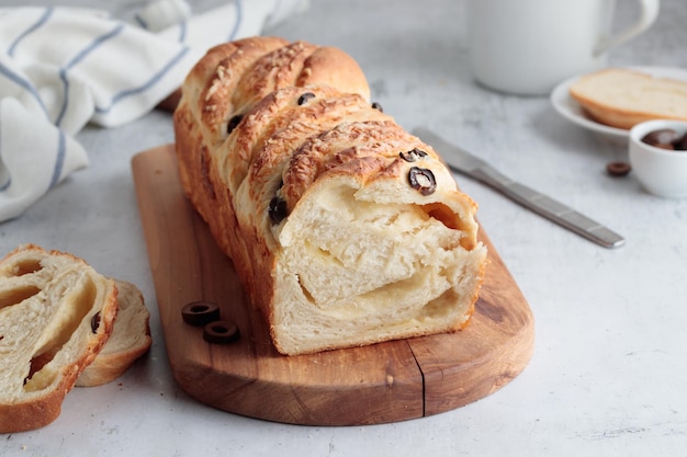 Homemade bread with cheese and olives