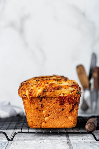 Homemade bread with garlic and cheddar cheese