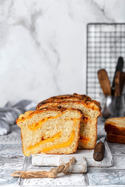 Homemade bread with garlic and cheddar cheese