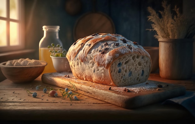 Homemade bread on a wooden background