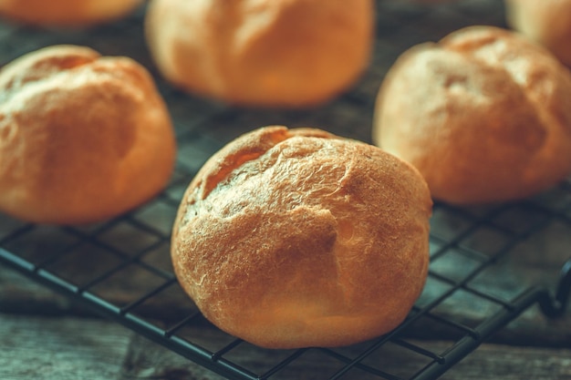 Homemade breakfast buns Freshly baked homemade Custard buns closeup