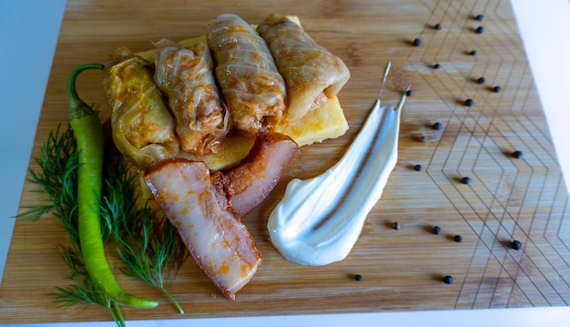 Homemade Cabbage rolls with meat rice and vegetables Stuffed cabbage leaves also known as sarma