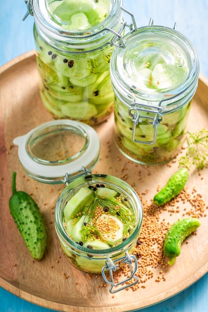 Homemade canned cucumber with dill and allspice