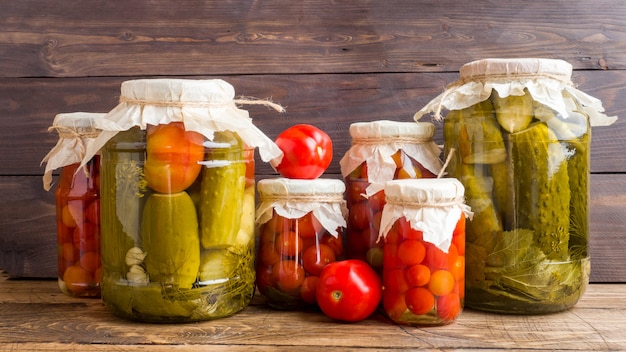 Homemade canned vegetables in cans. 