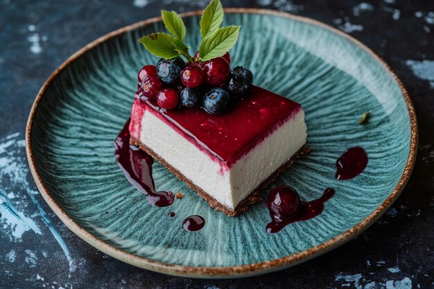 Photo homemade cheese cake fresh organic dessert with berry decoration top view