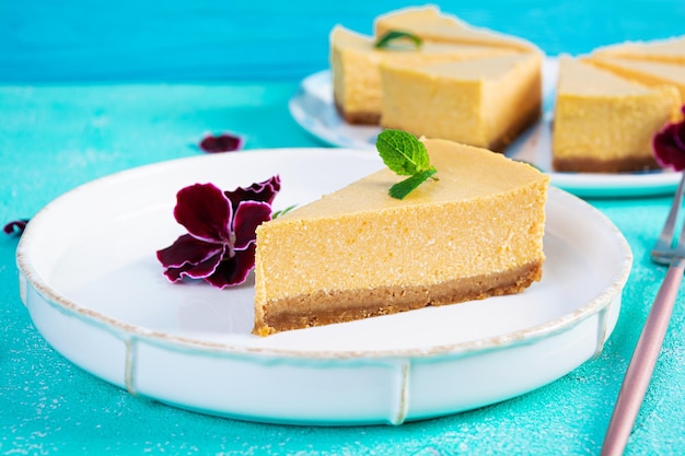 Homemade cheesecake with pumpkin Slice of delicious cake with pumpkin