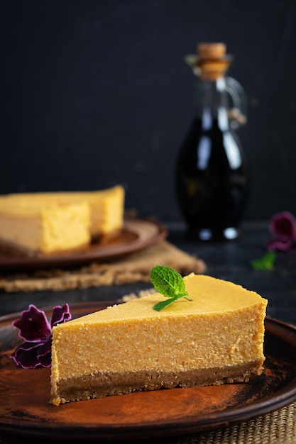 Homemade cheesecake with pumpkin Slice of delicious cake with pumpkin