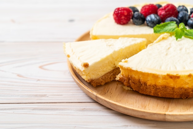 Homemade cheesecake with raspberries and blueberries