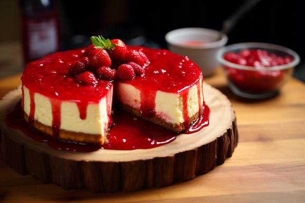 Homemade Cheesecake with Strawberry Sauce Sweet and Tangy Flavor Combination