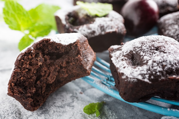 Homemade chocolate cherry brownie cake