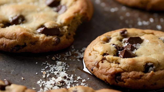 Homemade Chocolate chip cookies on a baking sheet Selective focus