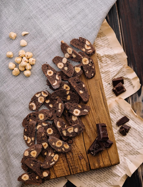 Homemade chocolate cookies with coconut on board