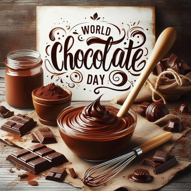 Photo homemade chocolate cream with whisk world chocolate day concept