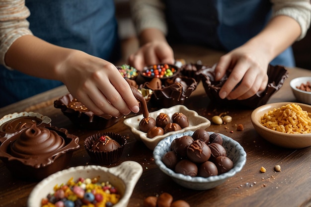 Photo homemade chocolate making on world chocolate day