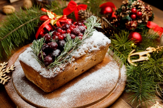 Homemade christmas cake with wild berries