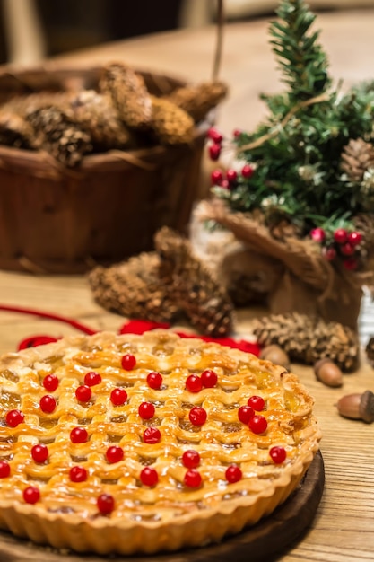 Homemade christmas cake with wild berries