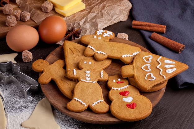 Homemade Christmas cookies on wood background