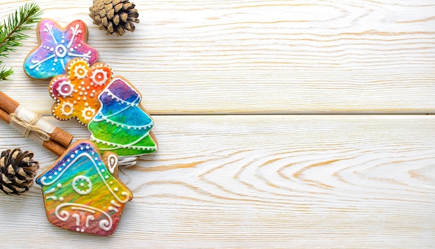 Homemade christmas cookies on wooden table