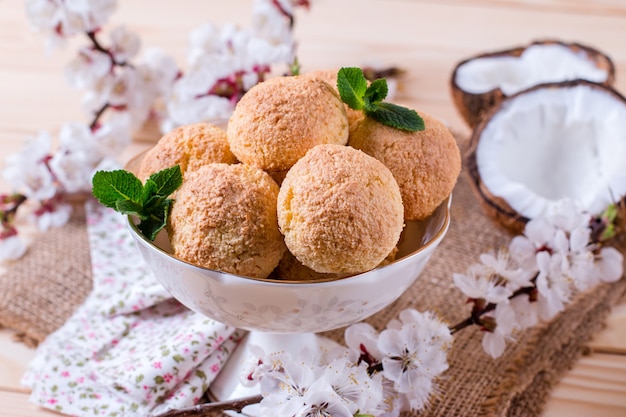 Homemade coconut cookies in a bowl