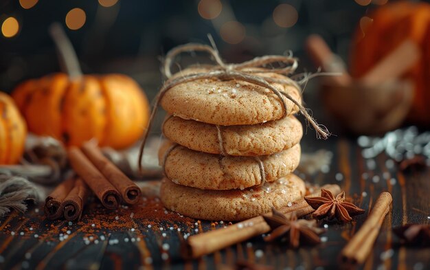 Homemade cookies with pumpkin cinnamon and star anise