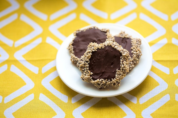 Homemade cookies with sesame seeds chocolate