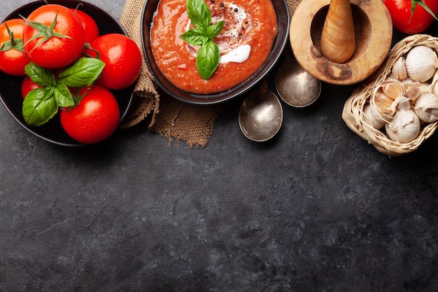 Homemade cooking cold gazpacho soup