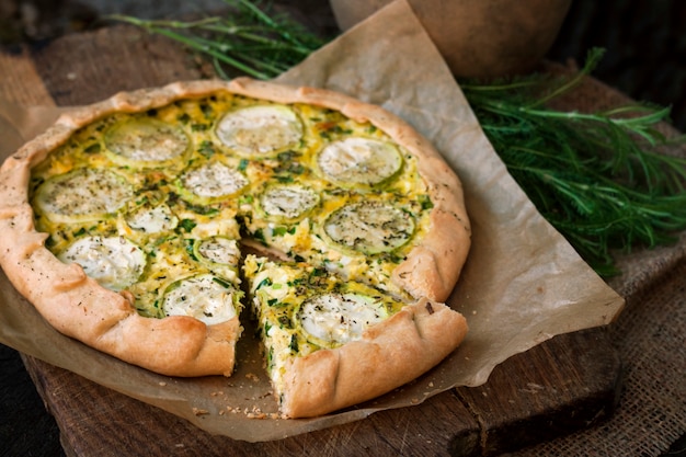 Homemade courgette and goat cheese pie