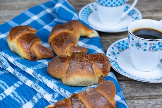 Homemade croissants and coffee