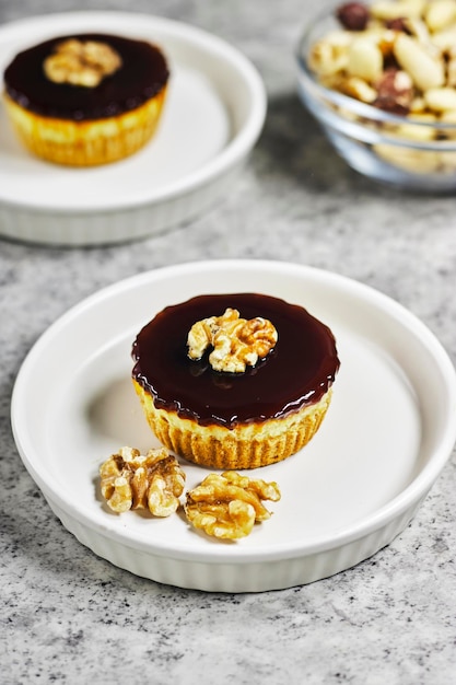 homemade delicious mini walnut caramel cheesecake