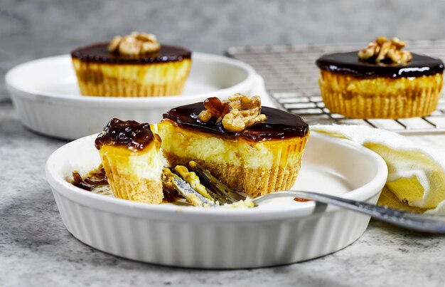 homemade delicious mini walnut caramel cheesecake